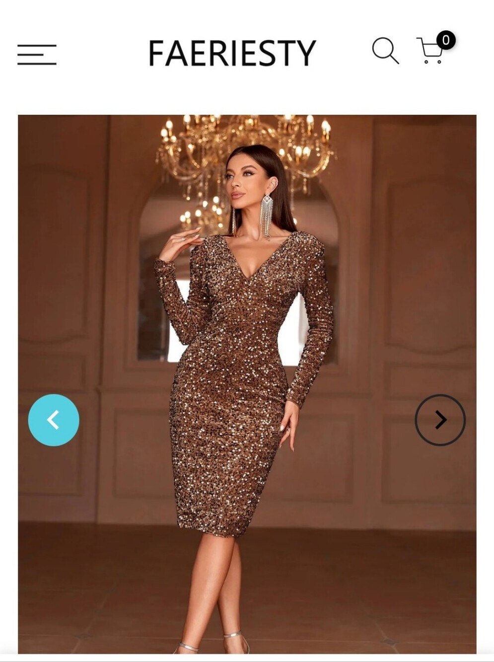 Faeriesty Elegant V Neck Long Sleeves Backless Sequin Midi Party Dress New Xl